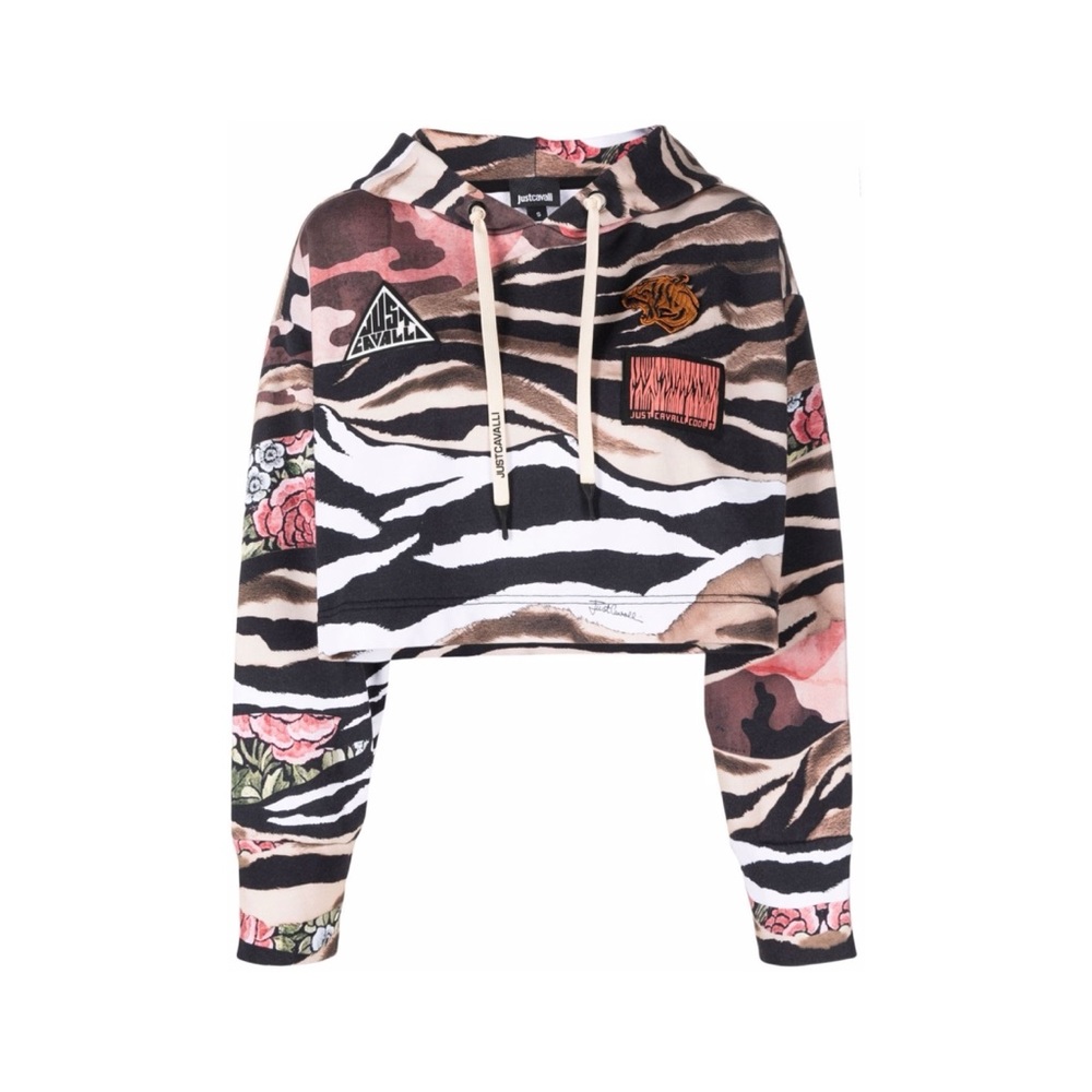 Just Cavalli graphic zebra-print cropped hoodie
